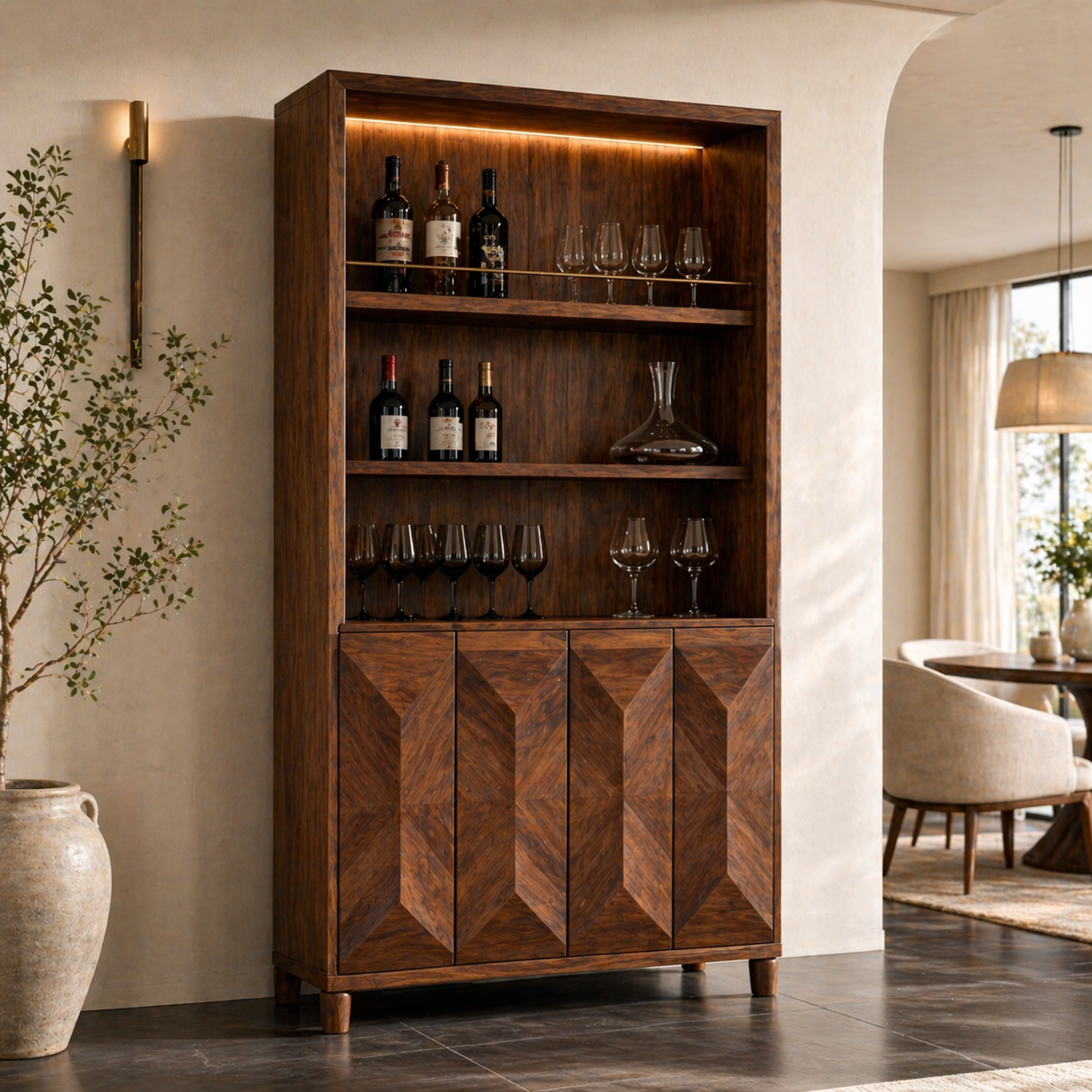 Modern Tall Wine Cabinet Bar Storage Glass Rack Freestanding Display Cabinet