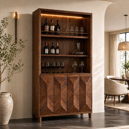 Modern Tall Wine Cabinet Bar Storage Glass Rack Freestanding Display Cabinet