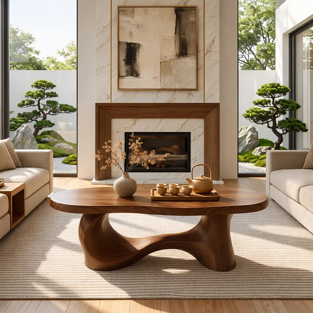 Unique Sculptural Coffee Table, Handcrafted Natural Wood Design for Living Room Kitchnce