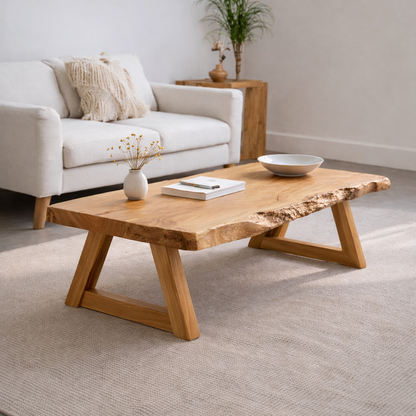 Handcrafted Live Edge Wood Coffee Table – Solid Wood Rustic Center Table Kitchnce
