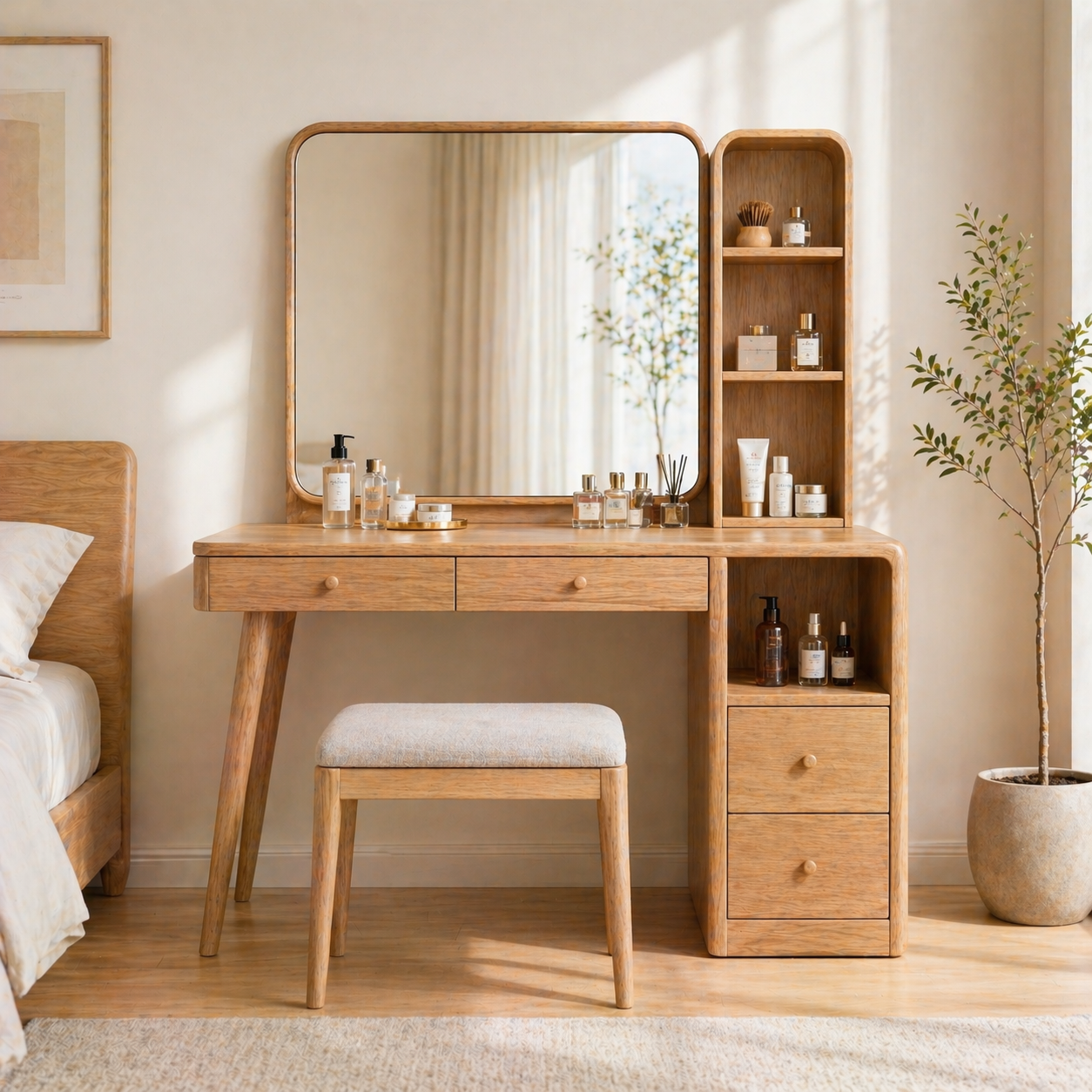 Modern Makeup Vanity Desk With Mirror Shelves Drawers Dressing Table Bedroom Set
