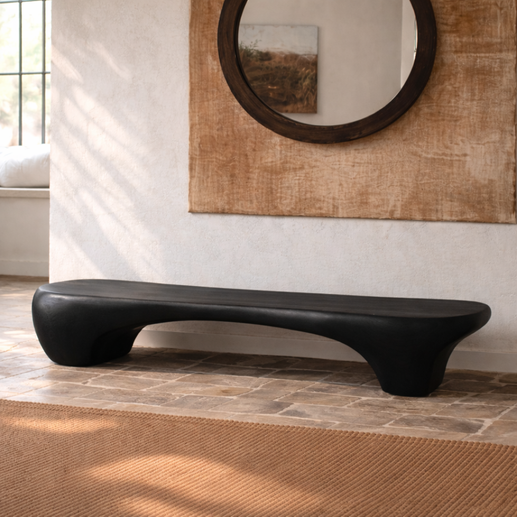 Organic Sculptural Solid Wood Bench, Modern Rustic Statement Seating