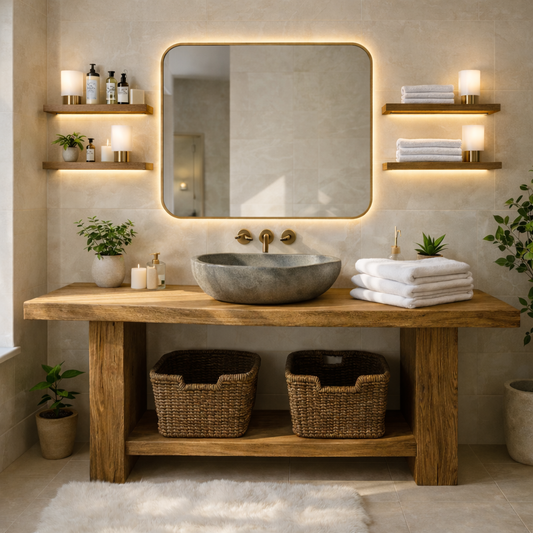 Rustic Solid Wood Bathroom Vanity Table With Open Shelf Farmhouse Bathroom Cabinet Kitchnce