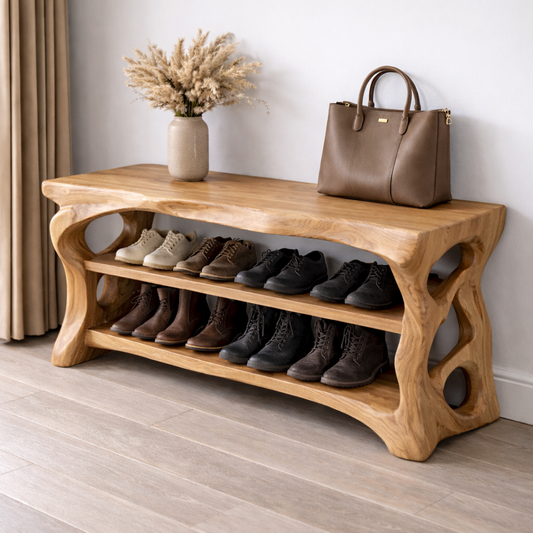 Solid Wood Entryway Bench with Shoe Storage Shelf – Rustic Natural Wood Shoe Rack Kitchnce