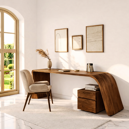Modern Minimal Writing Desk with Curved Base Home Office Work Table Elegant Design