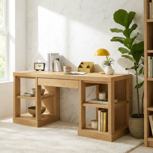 Modern Home Office Desk with Open Shelves Storage Writing Table Workspace Organizer