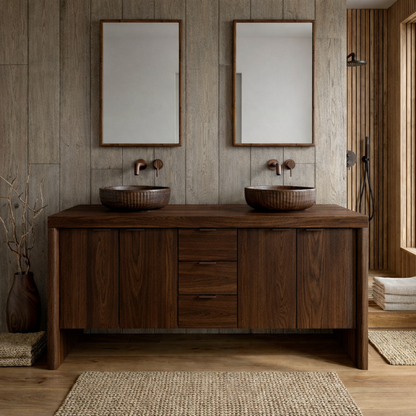 Modern Double Wood Bathroom Vanity | Natural Floating Sink Base