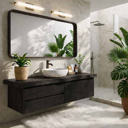 Natural Wood Floating Vanity, Modern Wall-Mounted Bathroom Cabinet with Storage, Minimalist Design Kitchnce