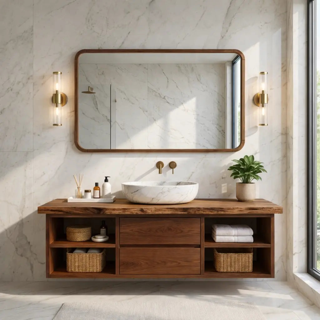 Floating Bathroom Vanity with Natural Wood and Modern Design, Spacious Storage Kitchnce