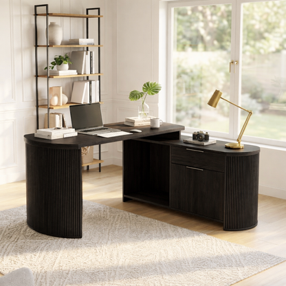 Modern L-Shaped Desk with Elegant Wood Finish for Home Office or Study