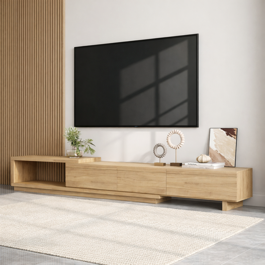 Modern Minimalist Wood TV Stand Long Media Console Low Profile Entertainment Center Kitchnce