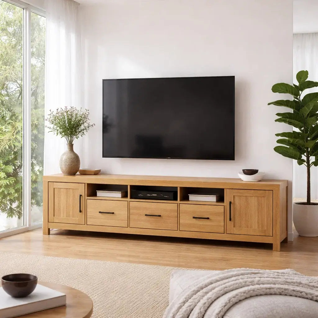 Solid Wood TV Cabinet with Drawers – Modern Walnut Media Console Kitchnce