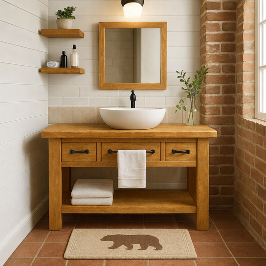 Rustic Solid Wood Bathroom Vanity with Vessel Sink & Storage – Modern Design Kitchnce