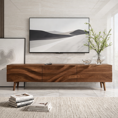 Solid Wood TV Stand, Natural-Grain Mid-Century Media Console Entertainment Center