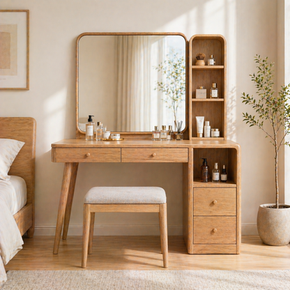 Modern Makeup Vanity Desk With Mirror Shelves Drawers Dressing Table Bedroom Set