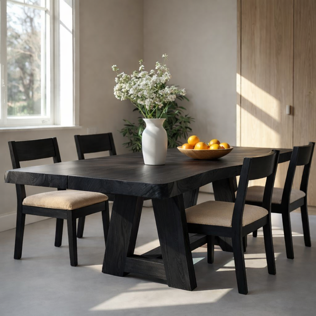 Handcrafted Live Edge Solid Wood Dining Table – Natural Slab Kitchen Table with Modern Base