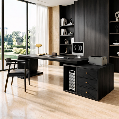 Modern Executive Desk with Drawers, Floating Workstation Storage Writing Table