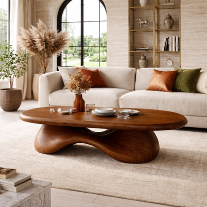Modern Wooden Coffee Table with Elegant Curved Design