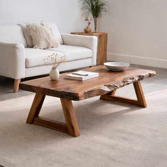 Handcrafted Live Edge Wood Coffee Table – Solid Wood Rustic Center Table Kitchnce