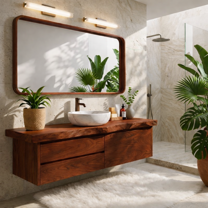 Natural Wood Floating Vanity, Modern Wall-Mounted Bathroom Cabinet with Storage, Minimalist Design Kitchnce