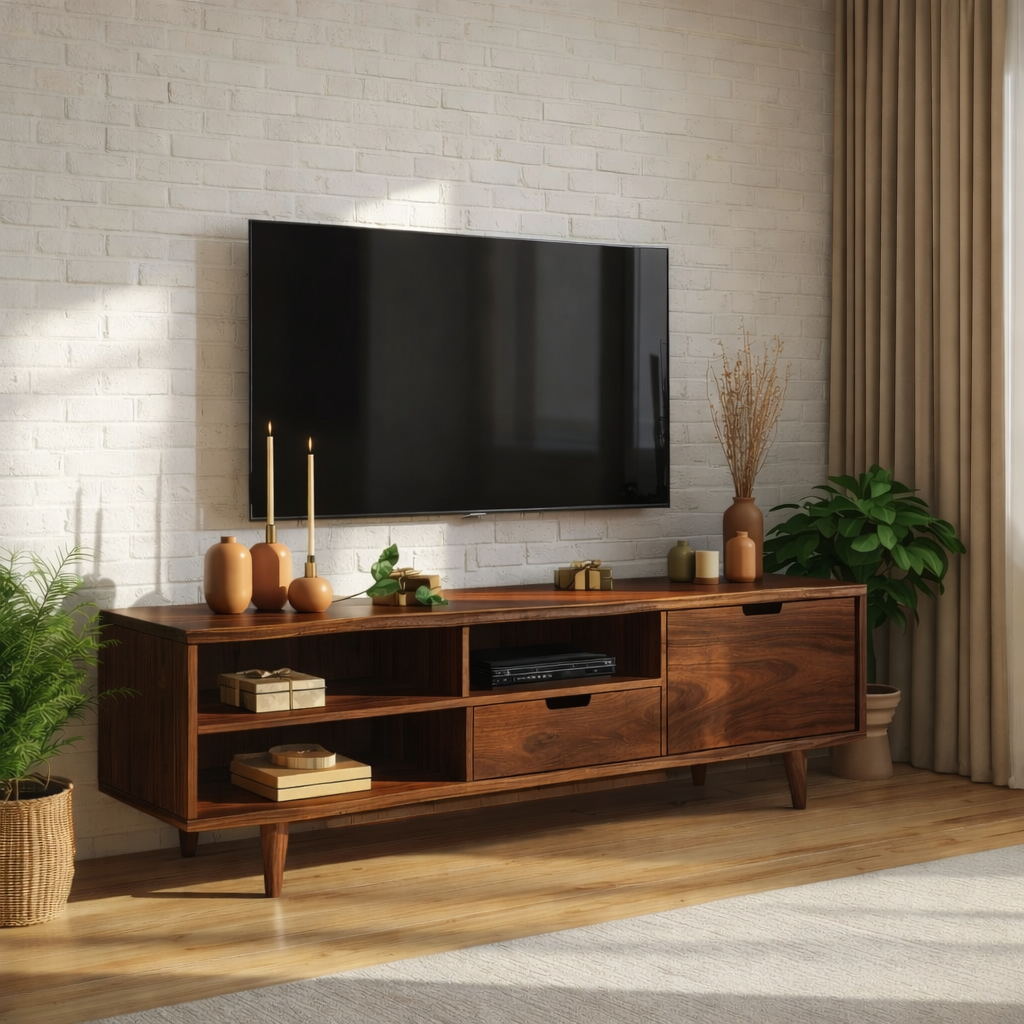 Solid Wood TV Stand Mid Century Media Console Modern Entertainment Center Cabinet Kitchnce
