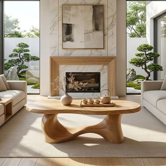 Unique Sculptural Coffee Table, Handcrafted Natural Wood Design for Living Room Kitchnce