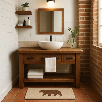 Rustic Solid Wood Bathroom Vanity with Vessel Sink & Storage – Modern Design Kitchnce
