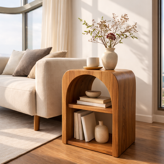 Solid Wood End Table with Storage Shelf – Modern Wooden Side Table for Living Room Kitchnce