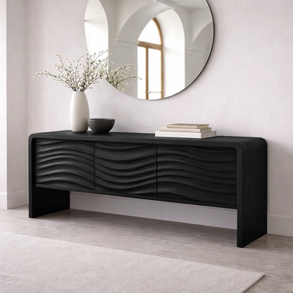 Solid Wood Console Table with Curved Frame and Wave Front – Modern Sideboard