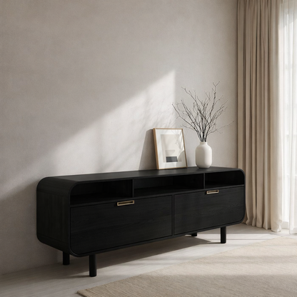 Minimalist Solid Wood Console Cabinet with Open Shelving – Modern Storage Solution