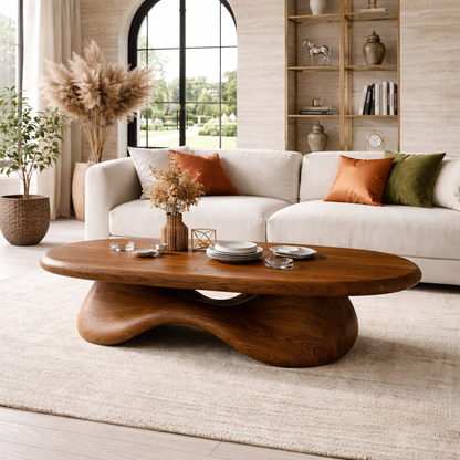 Modern Wooden Coffee Table with Elegant Curved Design