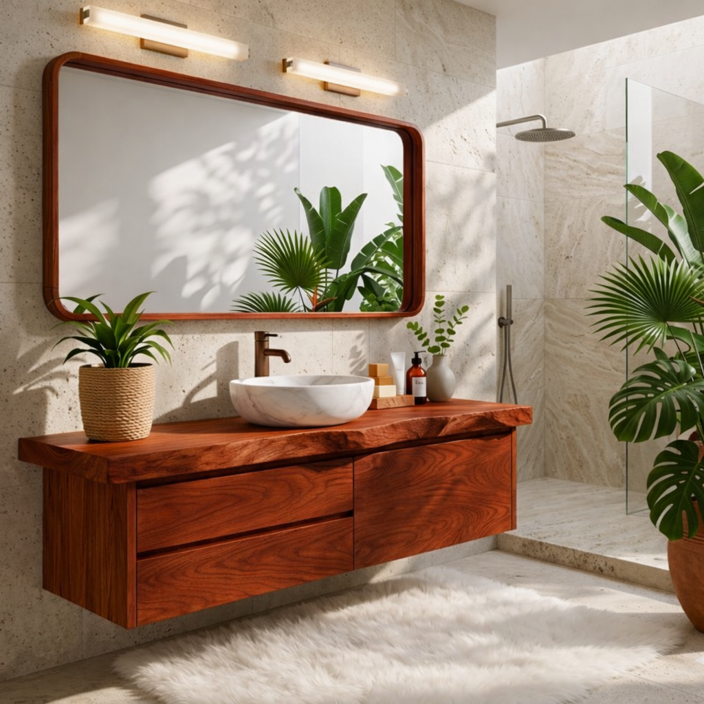 Natural Wood Floating Vanity, Modern Wall-Mounted Bathroom Cabinet with Storage, Minimalist Design Kitchnce