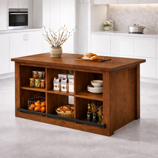Large Kitchen Island with Open Storage Cubes, Modern Prep Table for Kitchen Dining Space