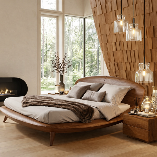 Modern Curved Platform Bed Frame, Minimalist Luxury Bedroom Furniture Decor Set