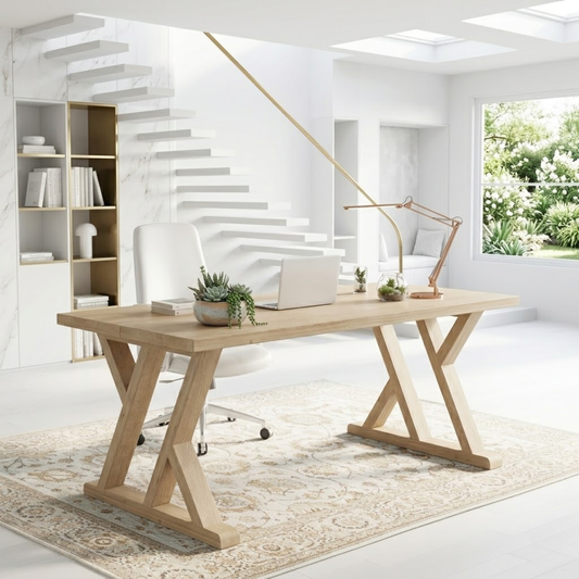 Modern X Frame Desk with Sturdy Base Home Office Work Desk Large Workspace