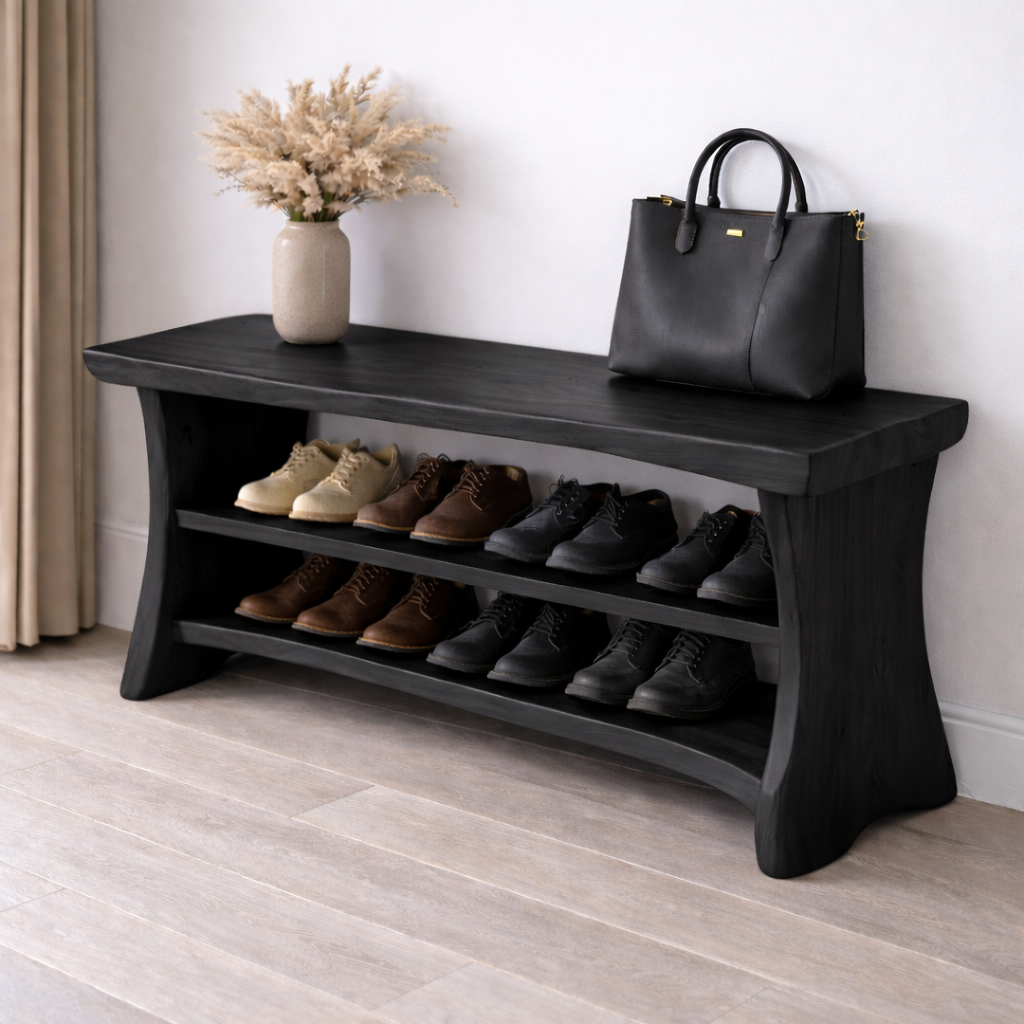 Solid Wood Entryway Bench with Shoe Storage Shelf – Natural Wood Shoe Rack Bench Kitchnce