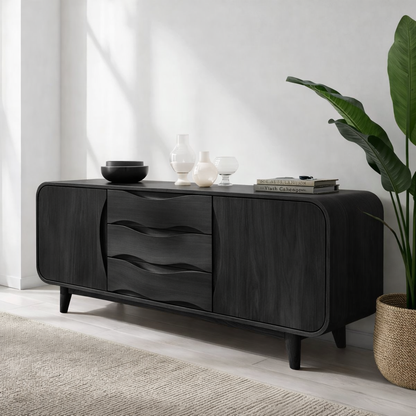 Solid Wood Console Table with Wave Drawers – Modern Entryway Storage Cabinet