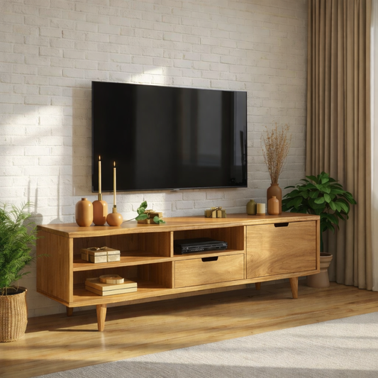 Solid Wood TV Stand Mid Century Media Console Modern Entertainment Center Cabinet Kitchnce