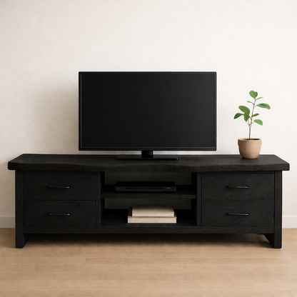 Solid Wood TV Stand with Drawers and Open Shelf Modern Rustic Entertainment Center
