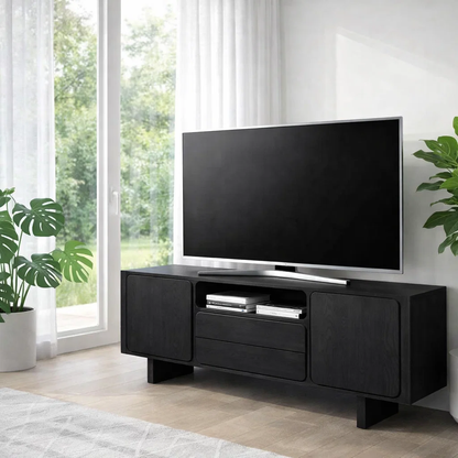 Solid Wood TV Console with Cabinets & Drawer – Modern Media Stand