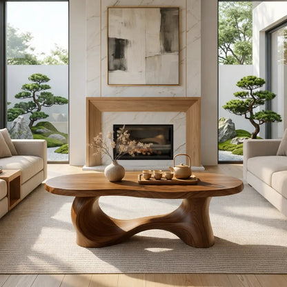 Unique Sculptural Coffee Table, Handcrafted Natural Wood Design for Living Room Kitchnce