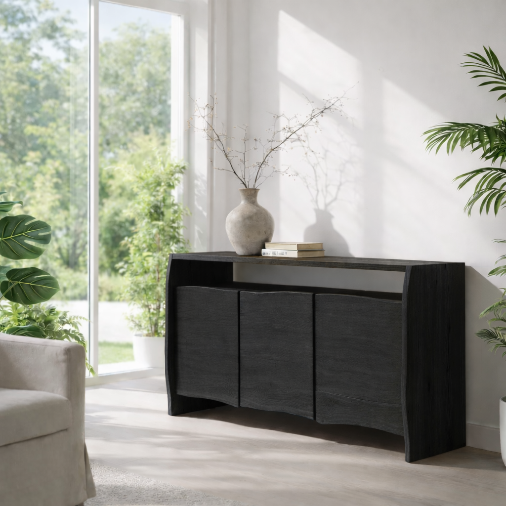 Solid Wood Curved Sideboard Cabinet with Doors