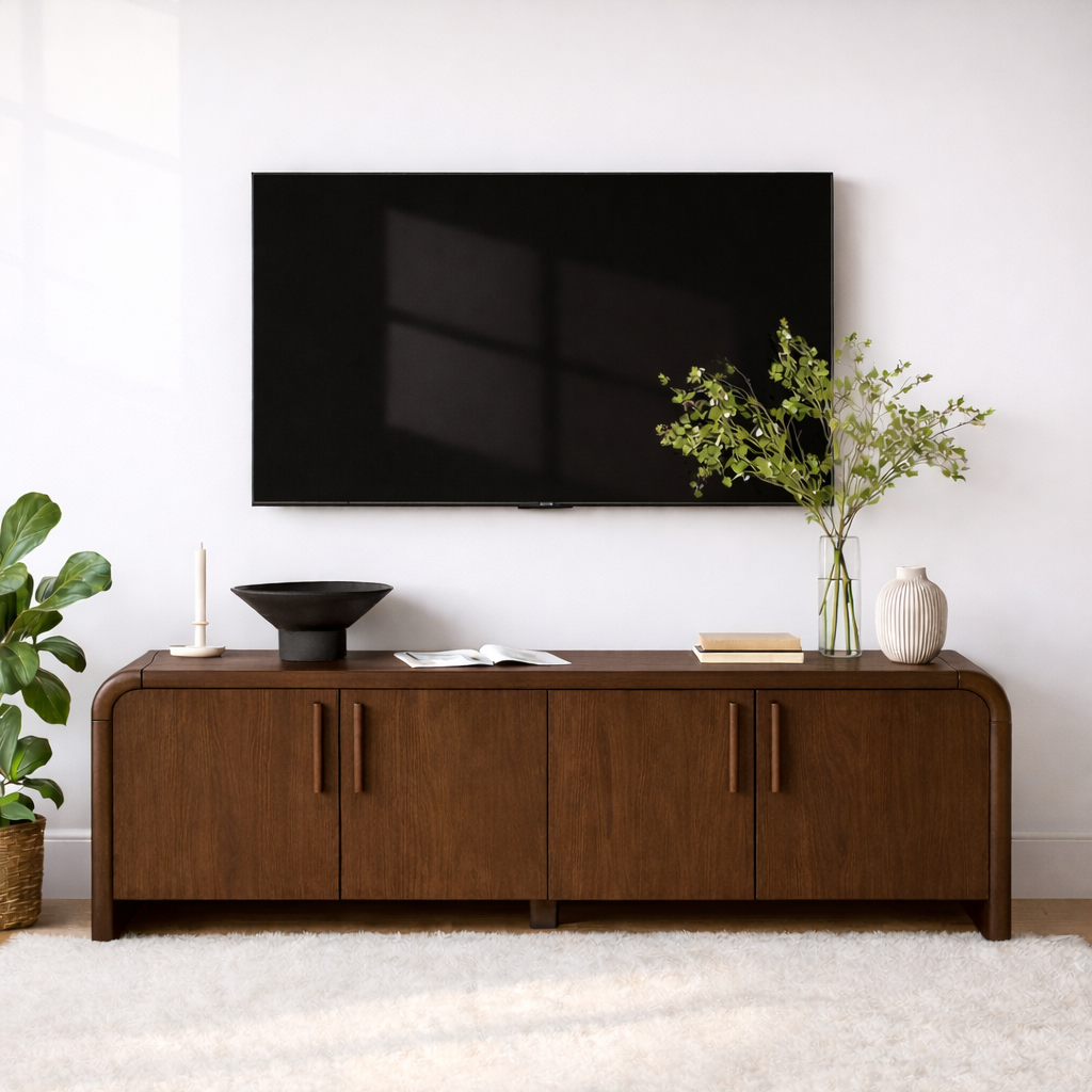 Minimalist Wood TV Stand With Doors Modern Media Console Long Entertainment Center Kitchnce