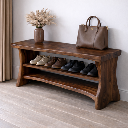 Solid Wood Entryway Bench with Shoe Storage Shelf – Natural Wood Shoe Rack Bench Kitchnce