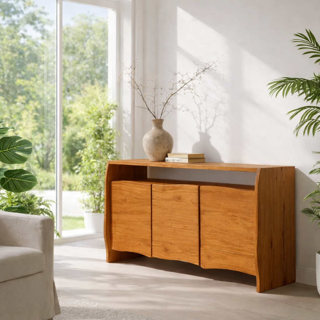 Solid Wood Curved Sideboard Cabinet with Doors