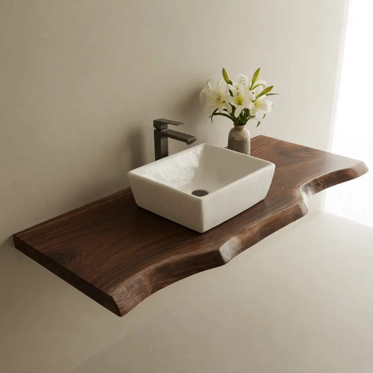 Live Edge Vanity Shelf | Solid Wood Floating Bathroom Countertop Kitchnce