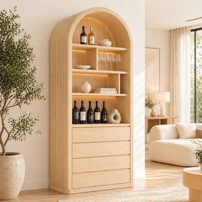 Arched Wine Cabinet Tall Bar Storage Glass Display Shelves Drawer Organizer