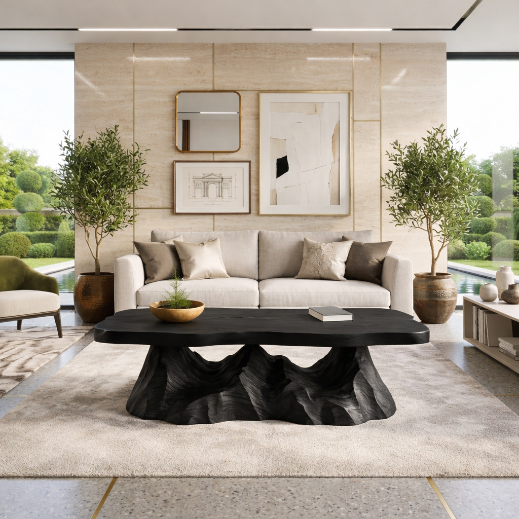 Sculptural Wooden Coffee Table with Unique Wavy Design