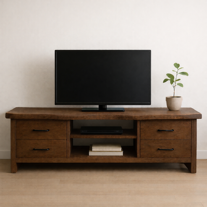 Solid Wood TV Stand with Drawers and Open Shelf Modern Rustic Entertainment Center