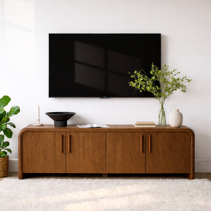 Minimalist Wood TV Stand With Doors Modern Media Console Long Entertainment Center Kitchnce